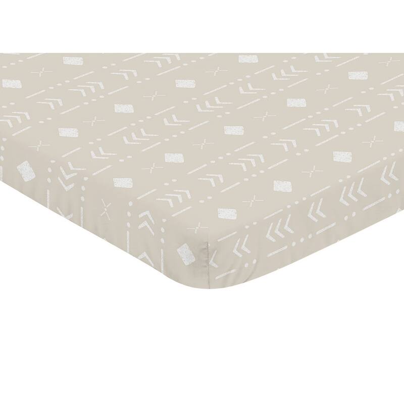 Aztec Geometric Baby Boy Girl Fitted Mini Portable Crib Sheet for Boho Llama - Gender Neutral Beige Taupe Tan Bohemian Southwest