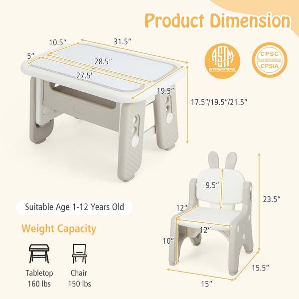 Costway Kids Drawing Table & Chair Set Graffiti Toddlers Art Activity - See Details