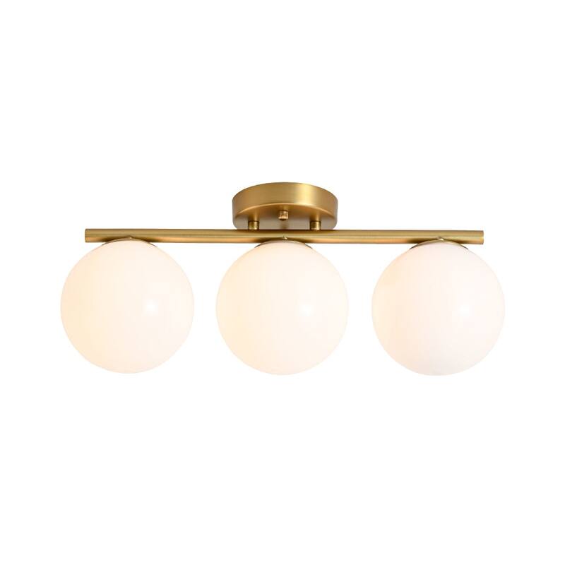 Modern 3-Light Opal Glass Globe Semi Flush Mount Ceiling Light