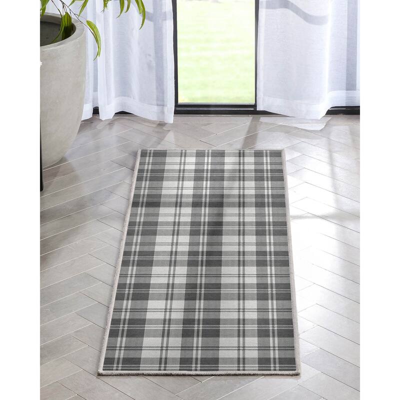 Well Woven Apollo Plaid Farmhouse Geometric FlatWeave Rug