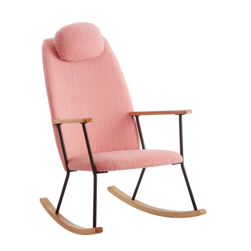 Teddy Fabric Rocking Chair with Adjustable Headrest