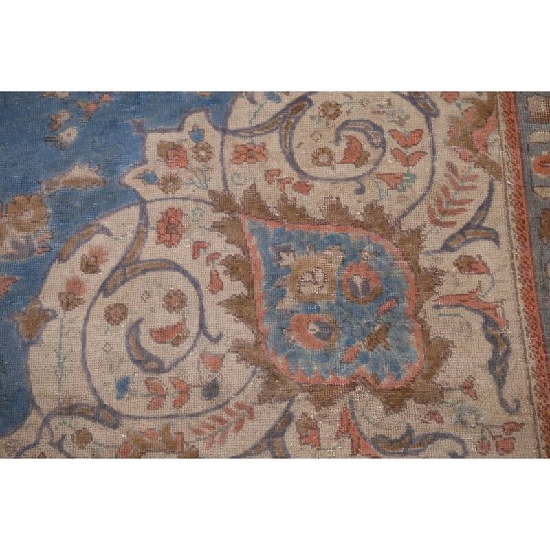 Tabriz Vintage Persian Area Rug Handmade Oriental Blue Wool Carpet - 9'8" x 12'5"