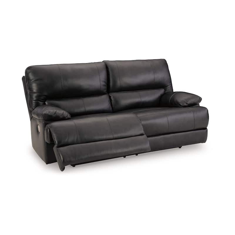 Monto Power Recliner Sofa, Plush Black Real Leather, USB Port, 82 Inch