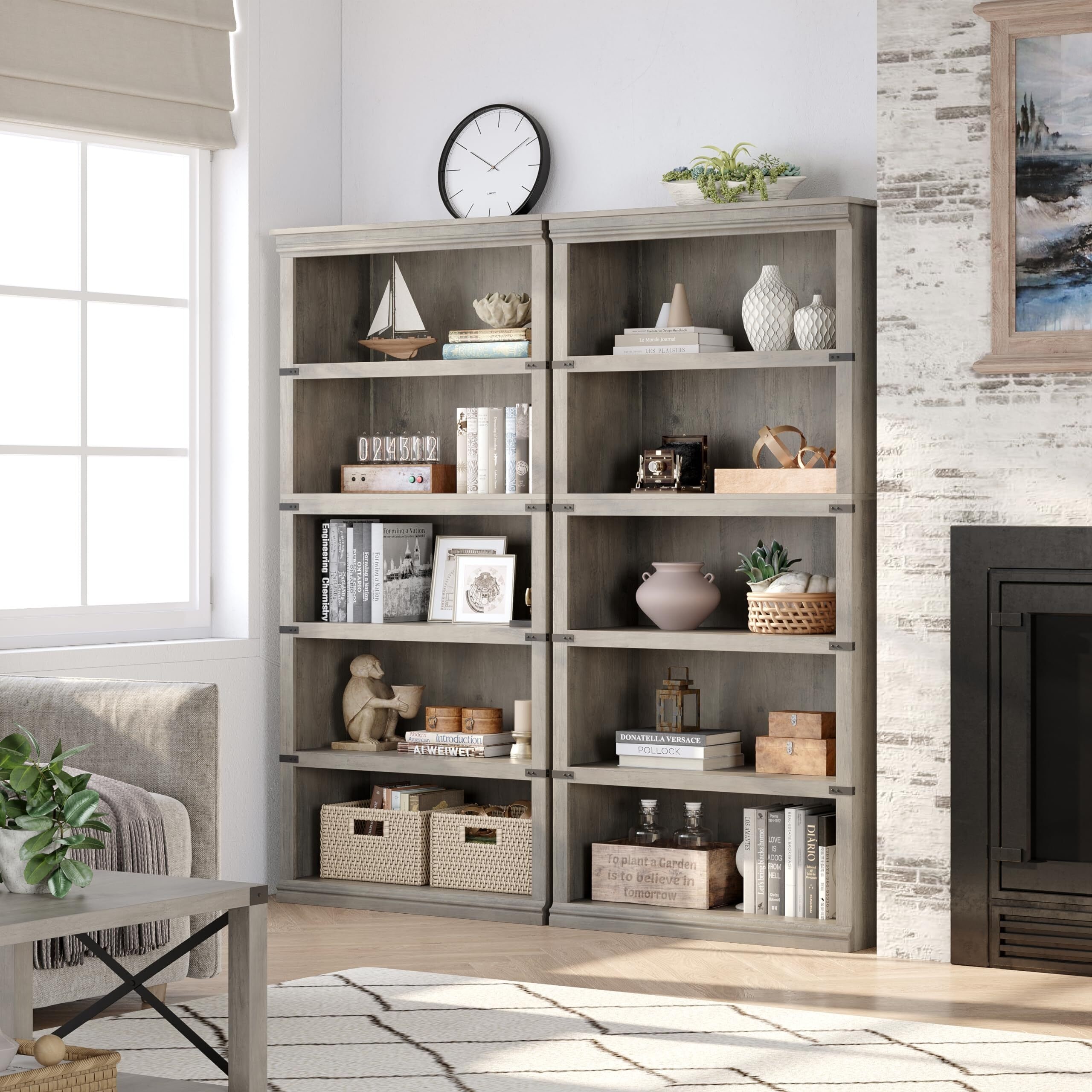 5 Tier Bookcase Farmhouse Book Shelf with Storage