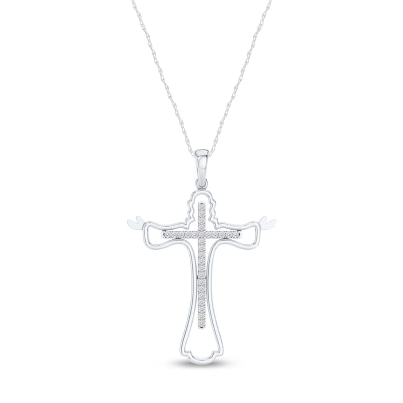 1/10ct TDW Diamond Cross Pendant Necklace in 10K Gold for Women - White - White