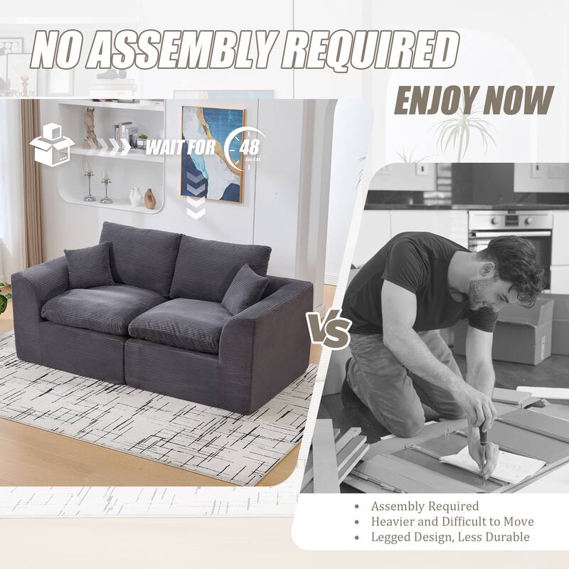 Ergonomic Corduroy Cloud Couch Modular Loveseat Sofa with Curved Armrests, High-Density Foam Support and Detachable Covers
