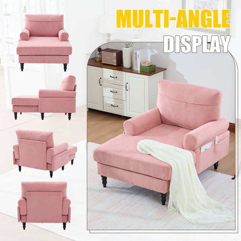 Modern Minimalist Chenille Fabric Chaise Lounge Recliner Single Sofa Living Room Bedroom Rest Chair