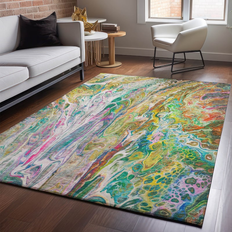 Premium Washable Super Soft Abstact Mayfield Rug - Green - 2' 6" x 3' 10" - Rectangle