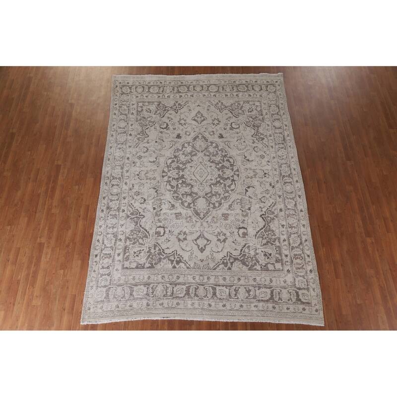 Hand Knotted Oriental 100% Wool Carpet Traditional Floral Beige & Ivories Tabriz Area Rug - 10' 9'' X 7' 8''