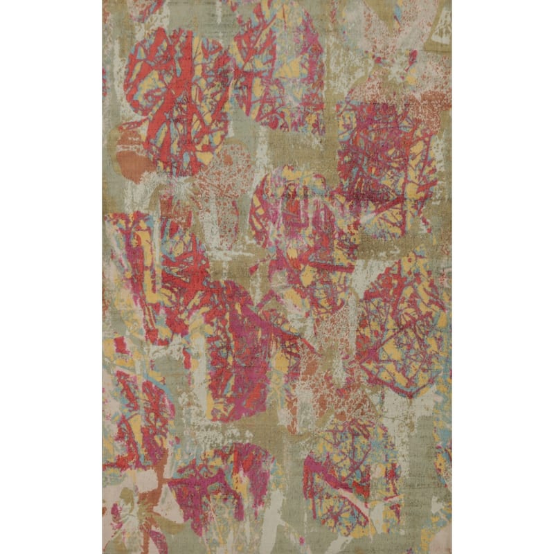 Hand-knotted Modern Silk Multi-Colored Abstract Oriental Area Rug - 7' 11'' X 5' 0''