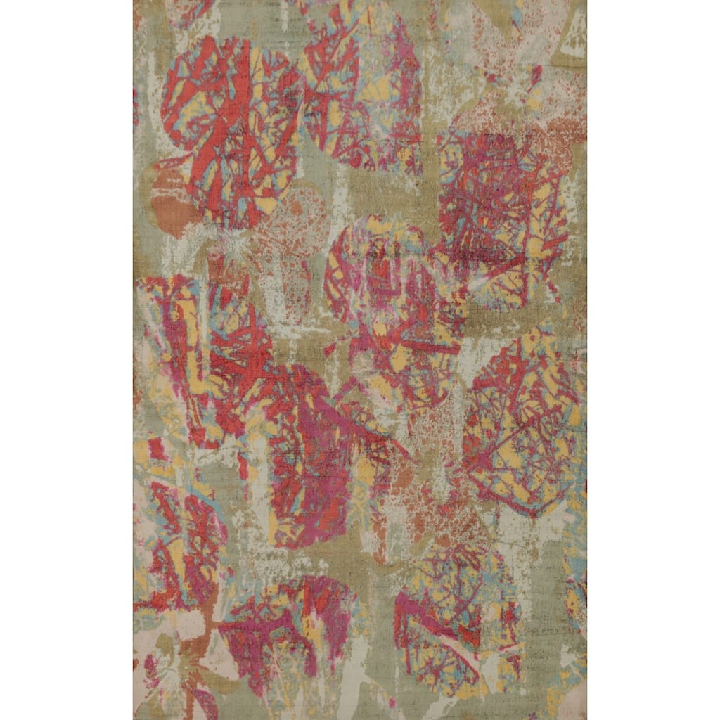 Hand-knotted Modern Silk Multi-Colored Abstract Oriental Area Rug - 7' 11'' X 5' 0''