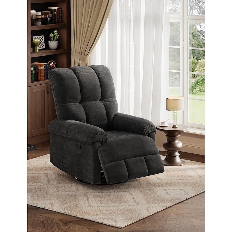 Oversized Swivel Rocker Recliner, Overstuffed Chenille Lounge Chair with Padded Armrests for Living Room Comfort