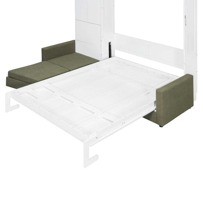 Queen-Size Convertible Murphy Wall Bed with Built-In L-Shaped Sofa & Storage Cabinet System by Harper&Bright Designs