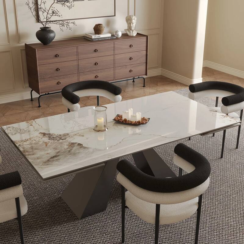 110.24" Extendable Rectangular Sintered Stone Double Pedestal Dining Table Seat 8-10