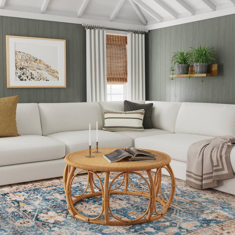 Savannah Woven Rattan Round Coffee Table - Wood