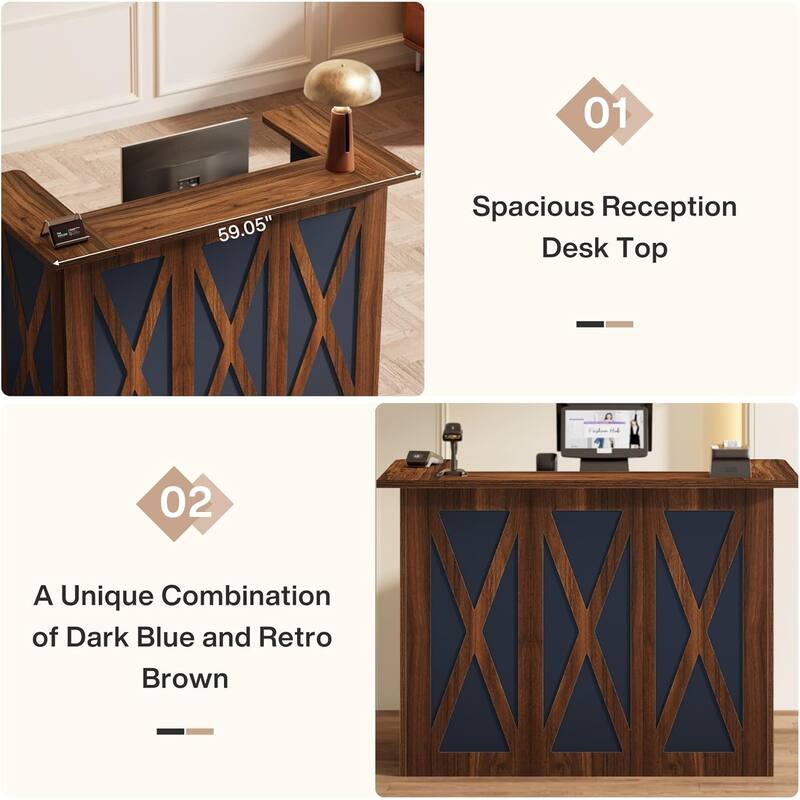 59" Reception Desk with Counter, Modern Front Desk Reception Counter, Retail Front Table