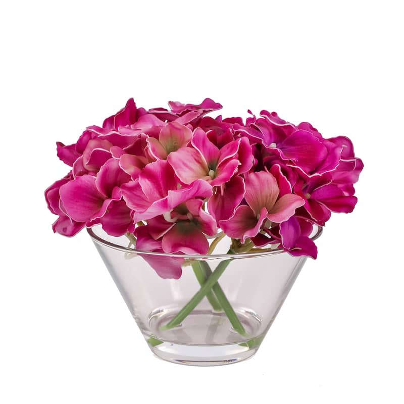 National Tree Company 8 in. Dark Purple Hydrangea Bouquet in Glass Vase