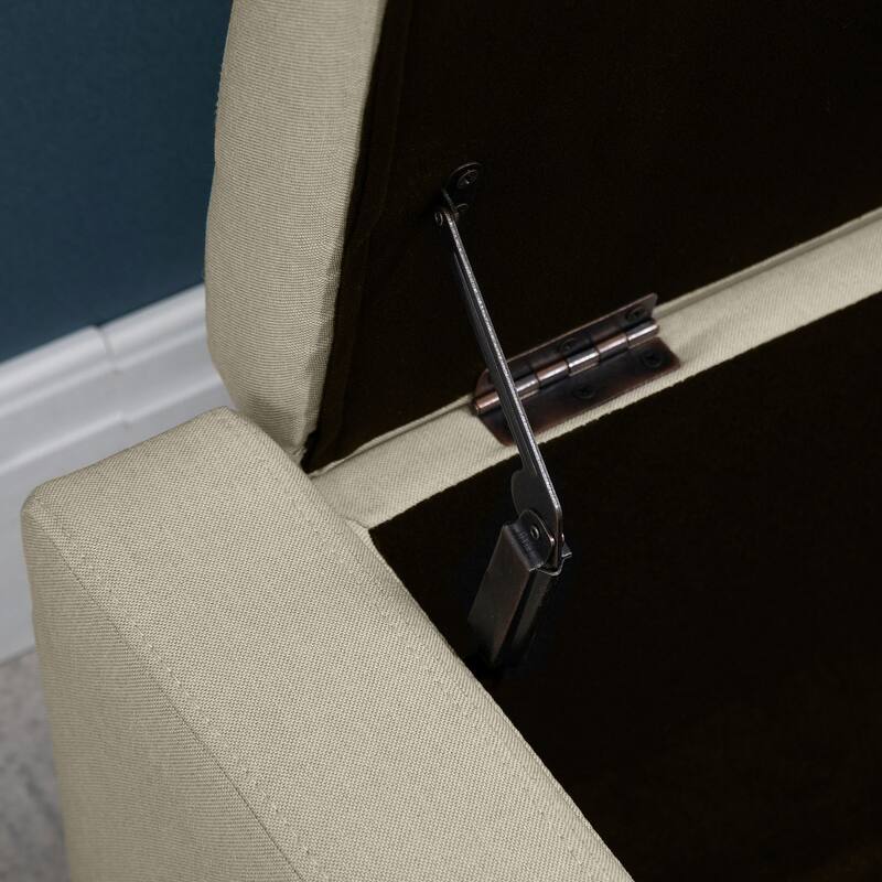 Beige Linen Upholstery Storage Ottoman with Rubberwood Legs and Soft Foam Seat for Living Room or Bedroom