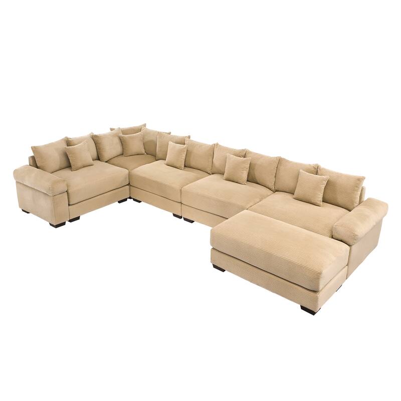 GDFStudio - Corduroy 5-Seater 154.6" Cloud Modular Sectional Couch with Ottoman