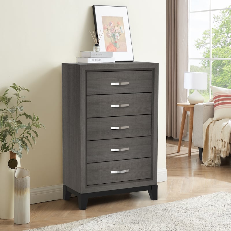 Modern Solid Wood Chest Drawers with 5-Drawer - N/A
