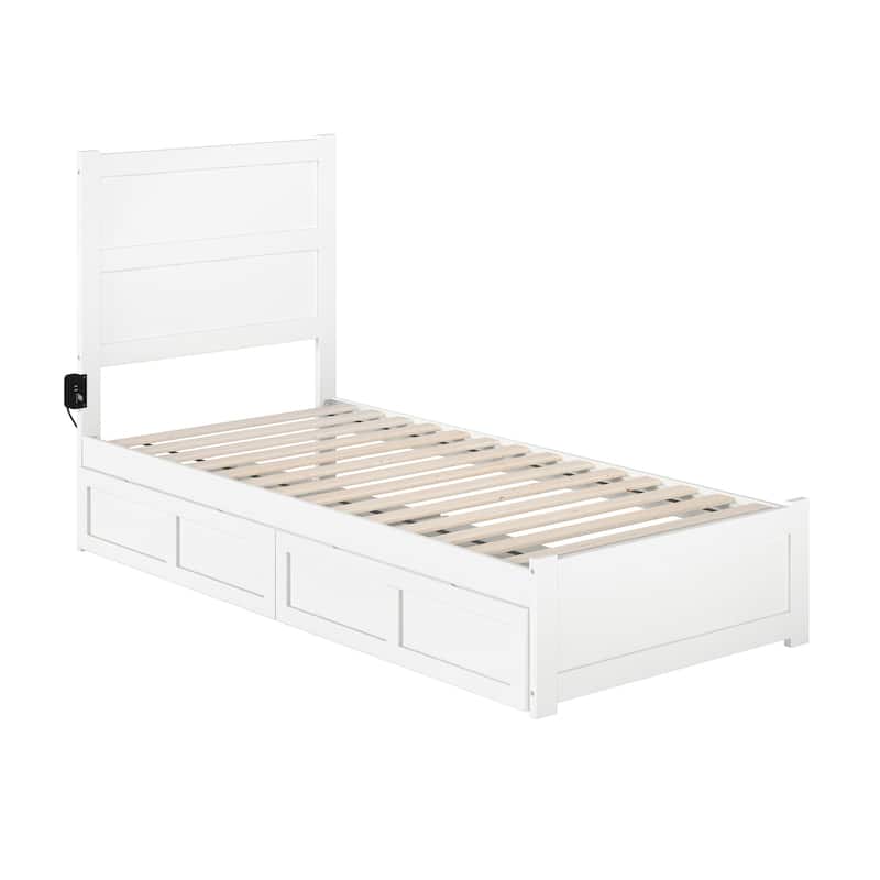 NoHo Twin XL Bed with Footboard and 2 Drawers in White