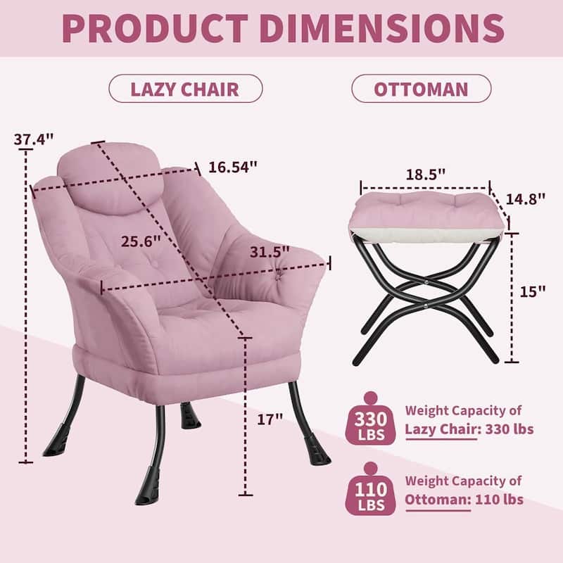Modern Accent Comfy Lazy Sofa Chair with Ottoman for Bedroom or Living Room