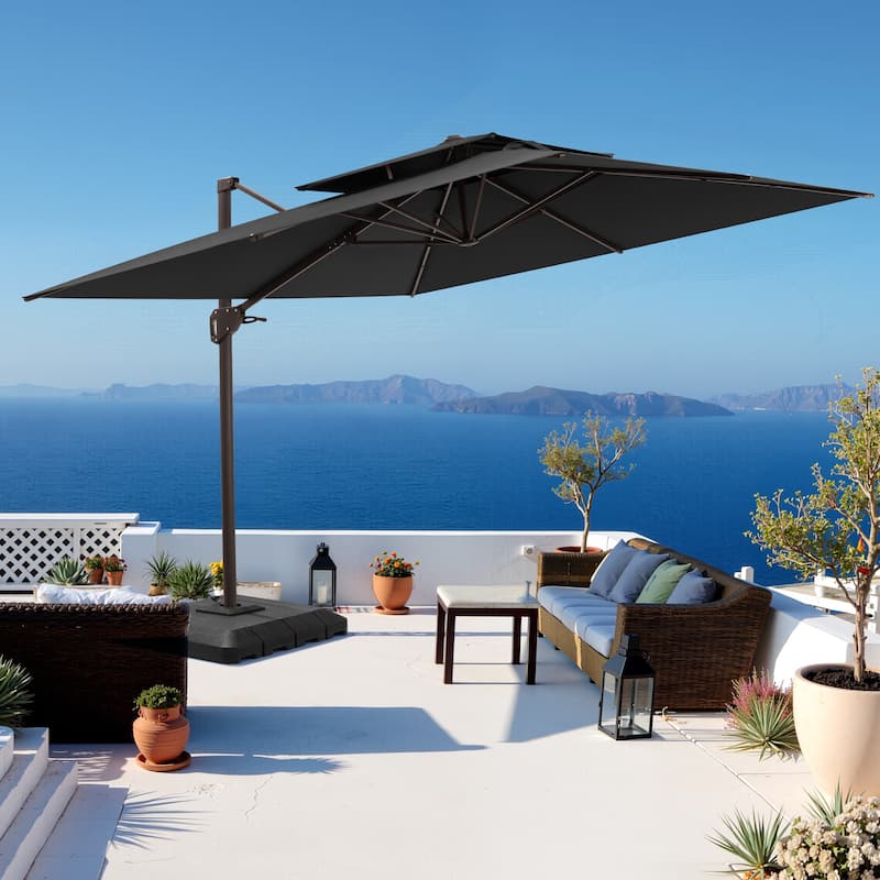 Outdoor Patio 10FT Square Cantilever Umbrella with 4-Piece Fillable Weighted Base - Black
