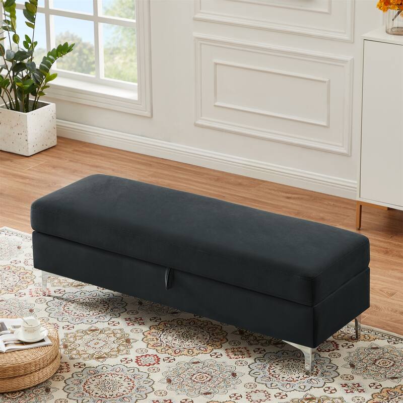 Modern Velvet Ottoman Bench, Storage Ottoman for Home