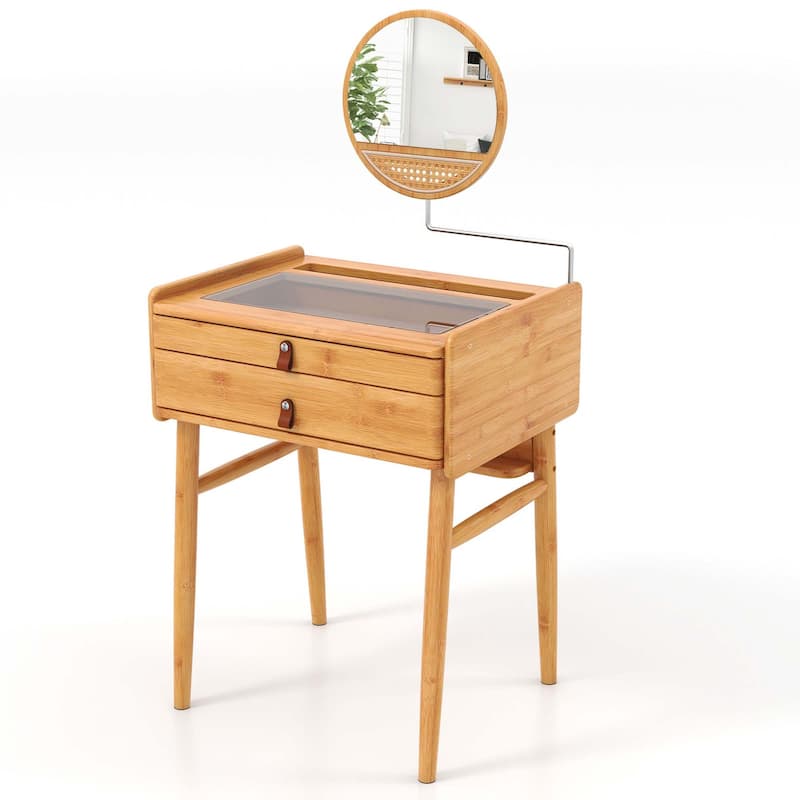 Costway Makeup Vanity Table with Adjustable Mirror Bamboo Dressing - See Details