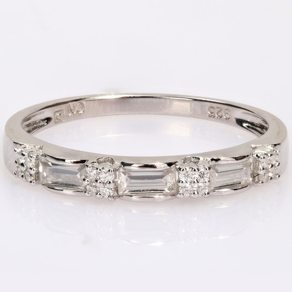 Miadora 2/5ct DEW Baguette-cut Moissanite Semi-Eternity Wedding Band Ring in Sterling Silver. Opens flyout.