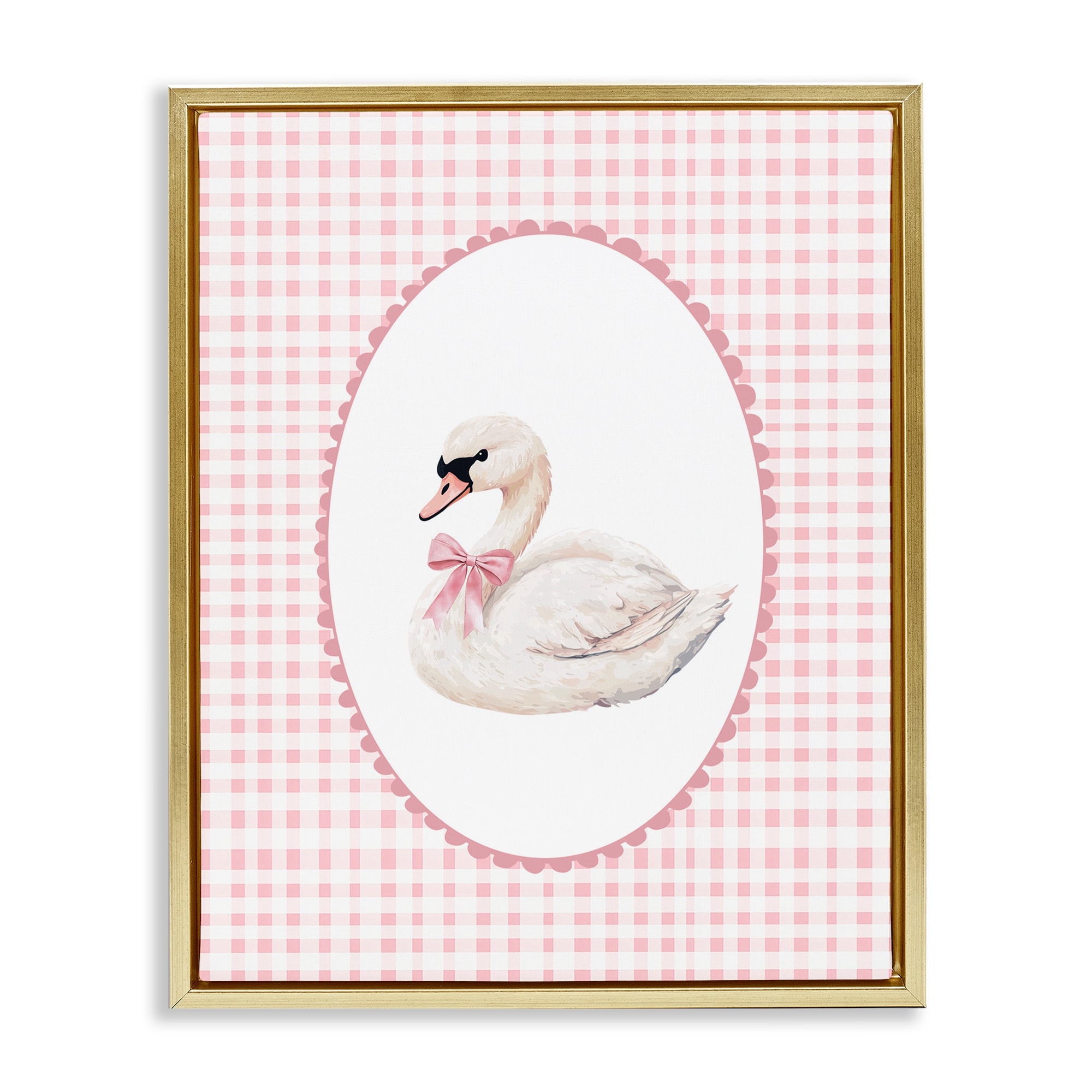 Stupell Gentle Swan on Pink Checkered Framed Floater Canvas Wall Art Design By Christine Simpson Art