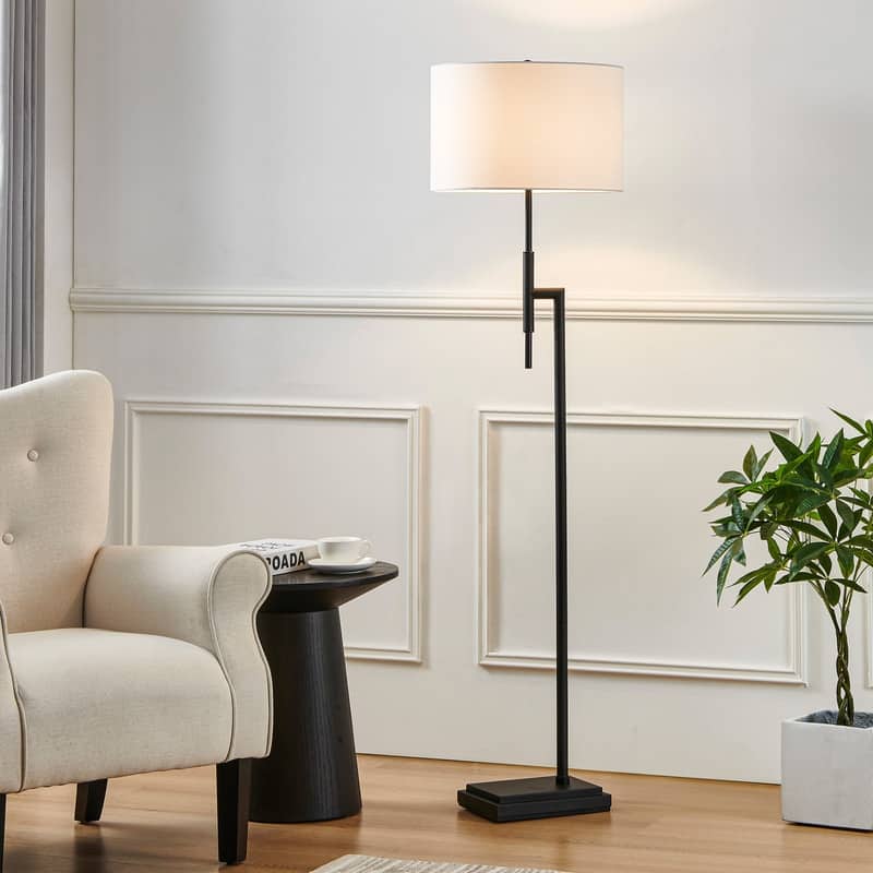 KAWOTI Modern Sleek 64.63'' Floor Lamp with White Drum Shade