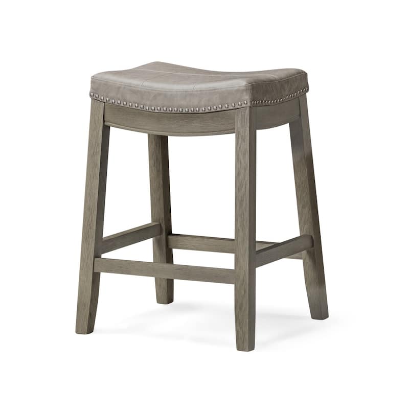 HomeRoots 26" Gray and Cool Gray Faux Leather and Solid Wood Backless Counter Height Bar Chair