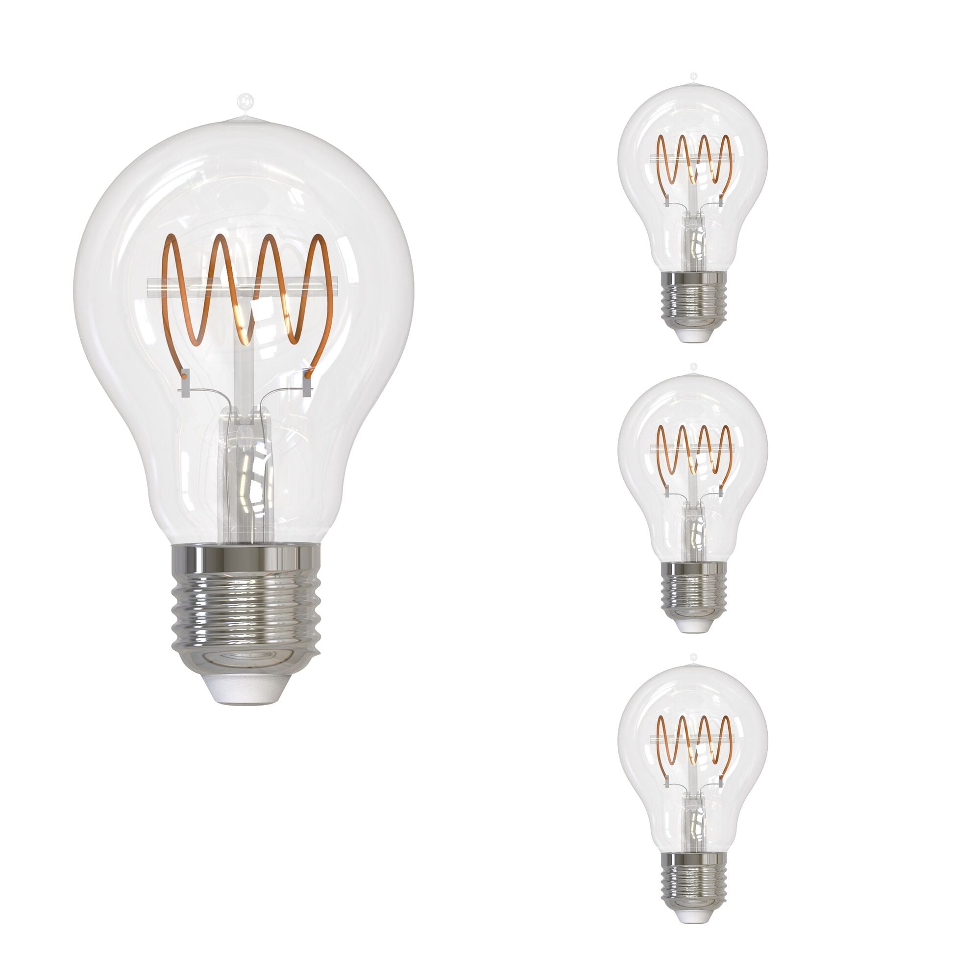 Bulbrite LED Curved Filament Pack of (4) 4.5 Watt Dimmable A19 Light Bulbs with Clear Finish and Medium (E26) Base - Amber Light