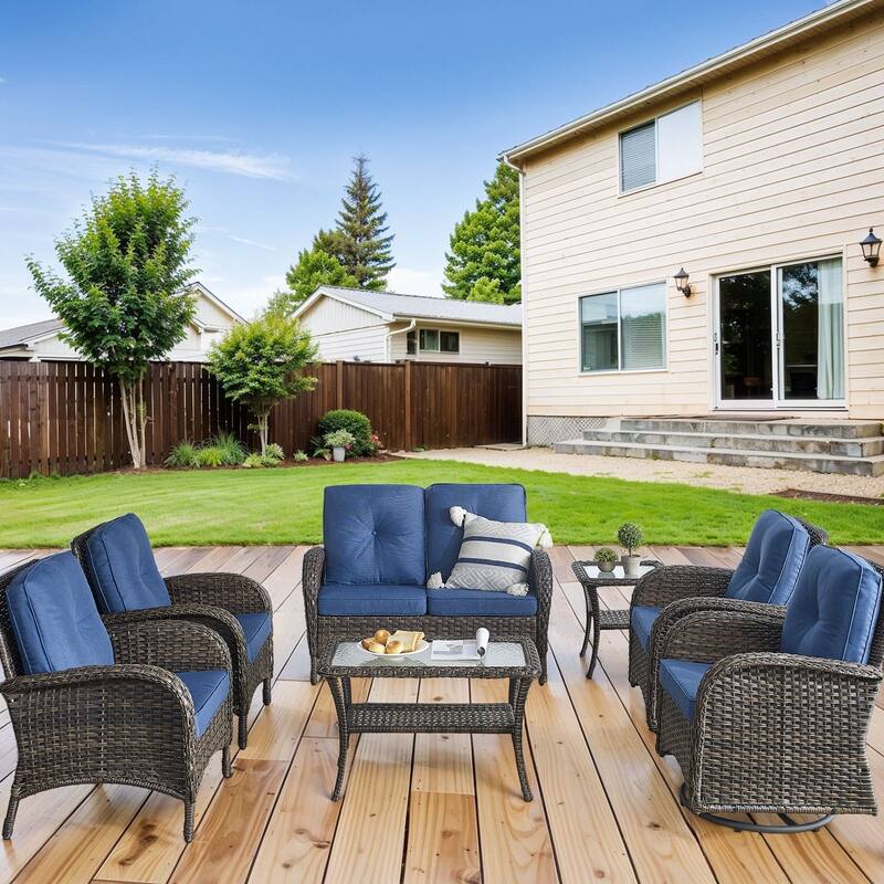 Outdoor Sofa Chairs with Swivel Chairs -Blue - Brown - Brown - Blue