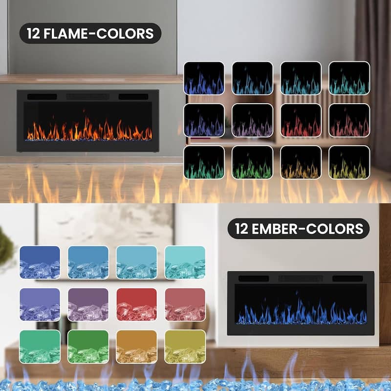 EROMMY Wall Mounted Electric Fireplace Heater with Remote, 12 Flame Colors & Timer