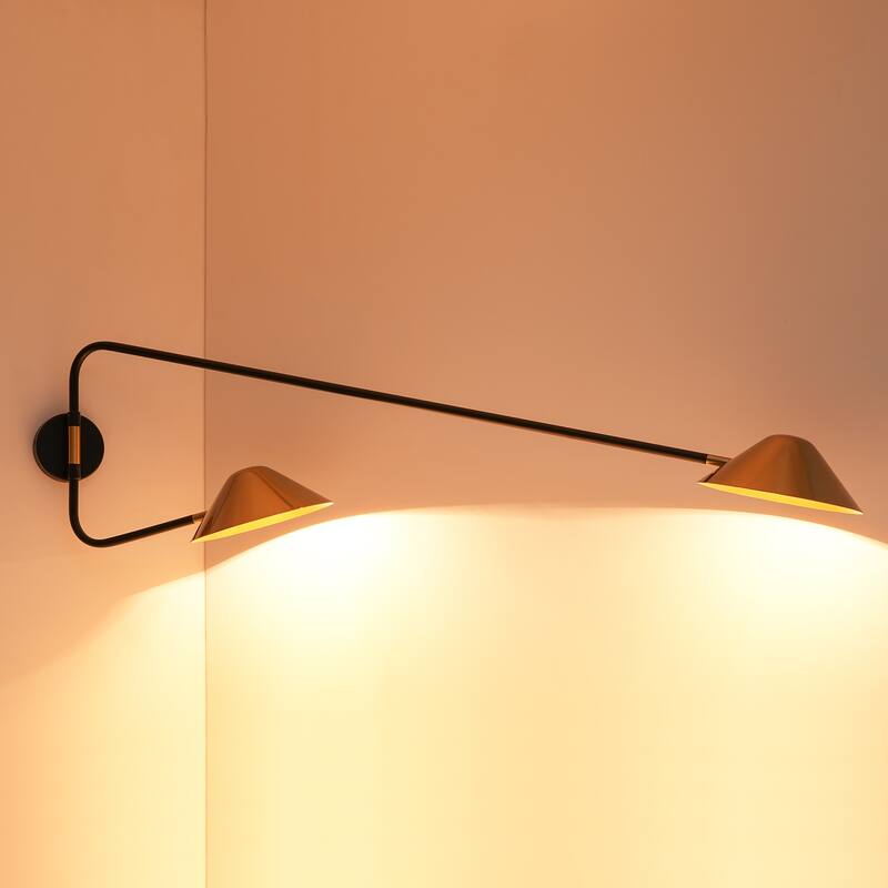 2-Light Mid-Century Modern Brass Sputnik Long Arm Double Wall Sconce for Hallways, Bedroom - 53.9 in. W x 13.8 in. H x 9.8 in. D