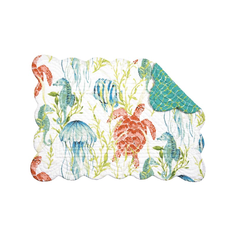 Paradise Sound Placemat Set of 6 Coastal Ocean Beach Nautical Animal Pattern Cotton Reversible