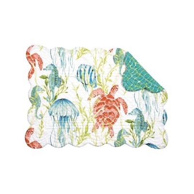 Paradise Sound Placemat Set of 6 Coastal Ocean Beach Nautical Animal Pattern Cotton Reversible
