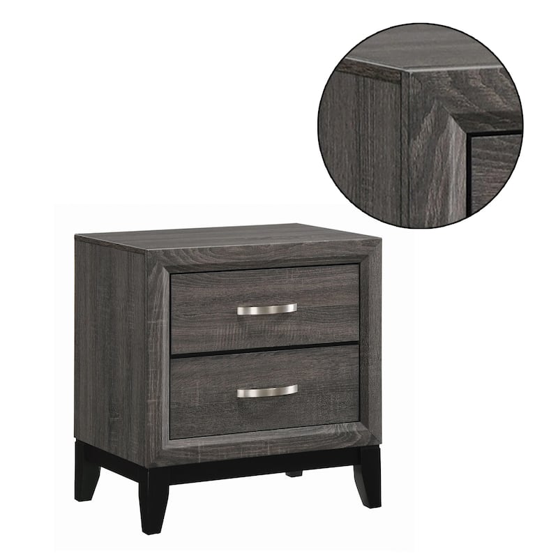 2 Drawers Nightstand in Grey Oak And Black