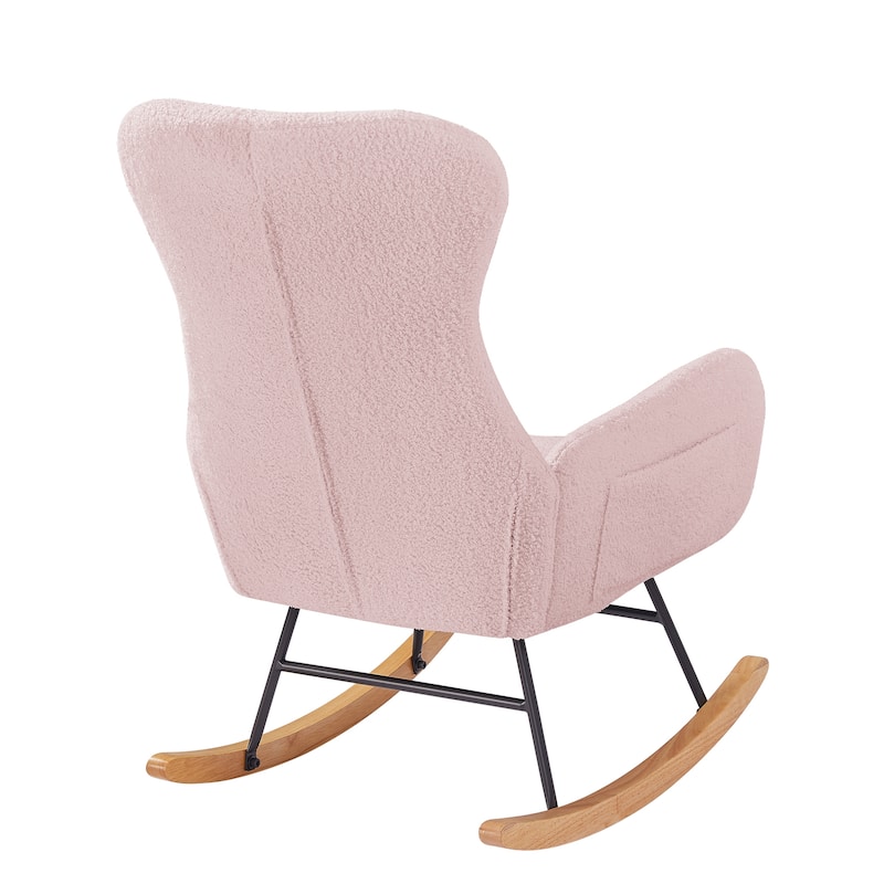 Teddy Velvet Upholstered Glider Rocking Chair, Glider Rocker with Side Pockets, Lounge Armchair with High Backrest