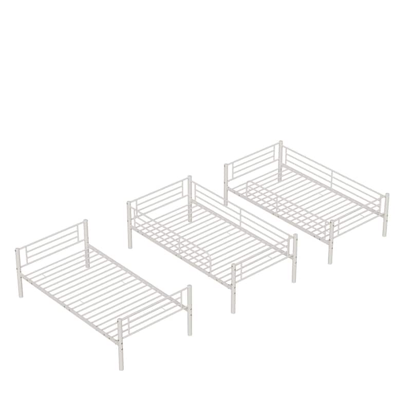 Space-Saving Triple Bunk Bed, Metal Frame, Can Split into 3 Twin Beds, Black