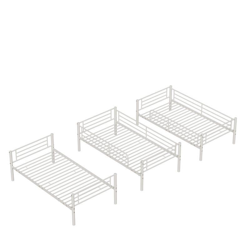 White Twin Size Metal Triple Bunk Bed Frame, Split Into 3 Platform Beds for Bedroom Dormitory