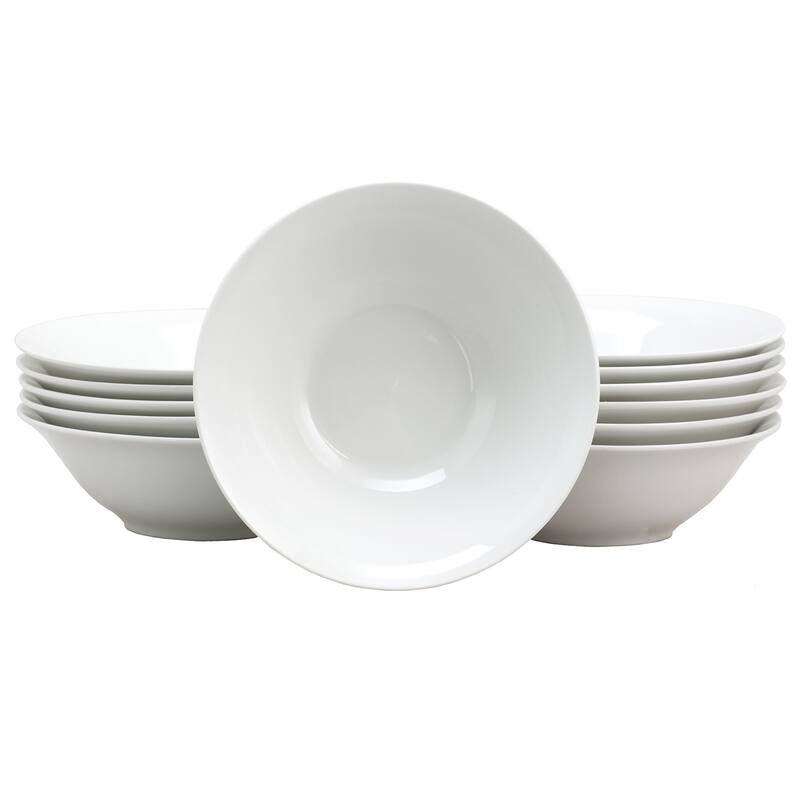 7 Inch Fine Ceramic Bowls 12 Piece Set in Pearl - White - 12 Piece