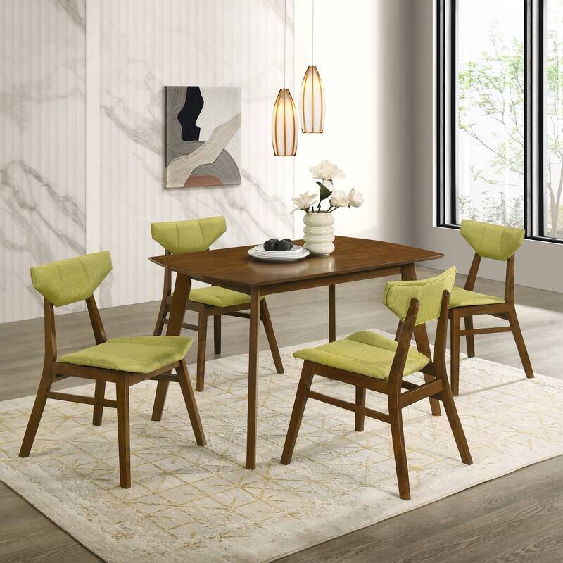 Amaris 5-Piece Rectangular Walnut Dining Set with Upholstered Chairs - Olive Green