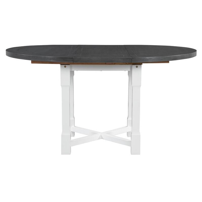 5-Piece Farmhouse Round Dining Set with Removable Leaf and Padded Chairs