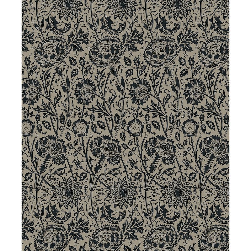 Seabrook Designs Tonal Floral Trail Nonwoven Unpasted Wallpaper - 20.9 in. W x 33 ft. L - Taupe & Ebony