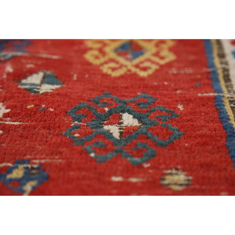 Hand Knotted Oriental 100% Wool Carpet Traditional Geometric Red Kazak Area Rug - 8' 0'' X 4' 9''