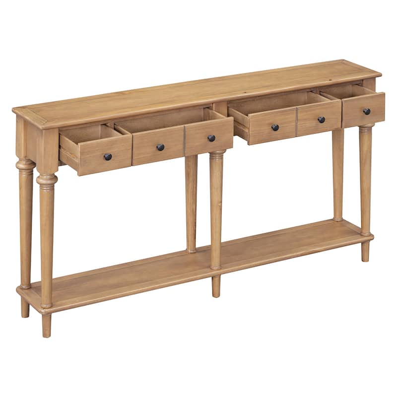 59" Retro Console Table with Open Shelf and 4 Drawers