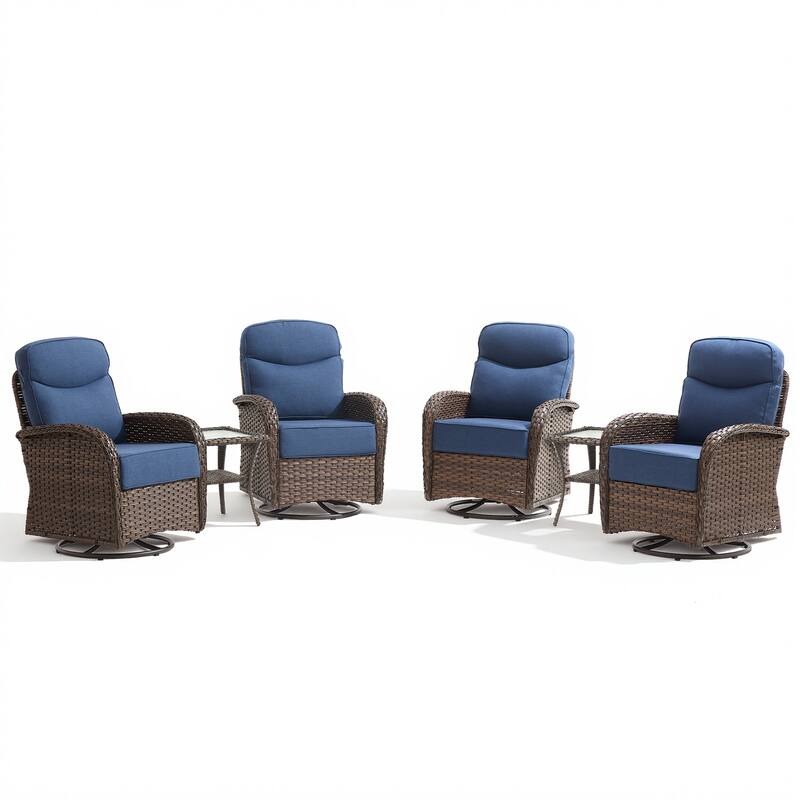 Pocassy Outdoor Wicker Patio Sofa with Swivel Chair Ottoman Sets